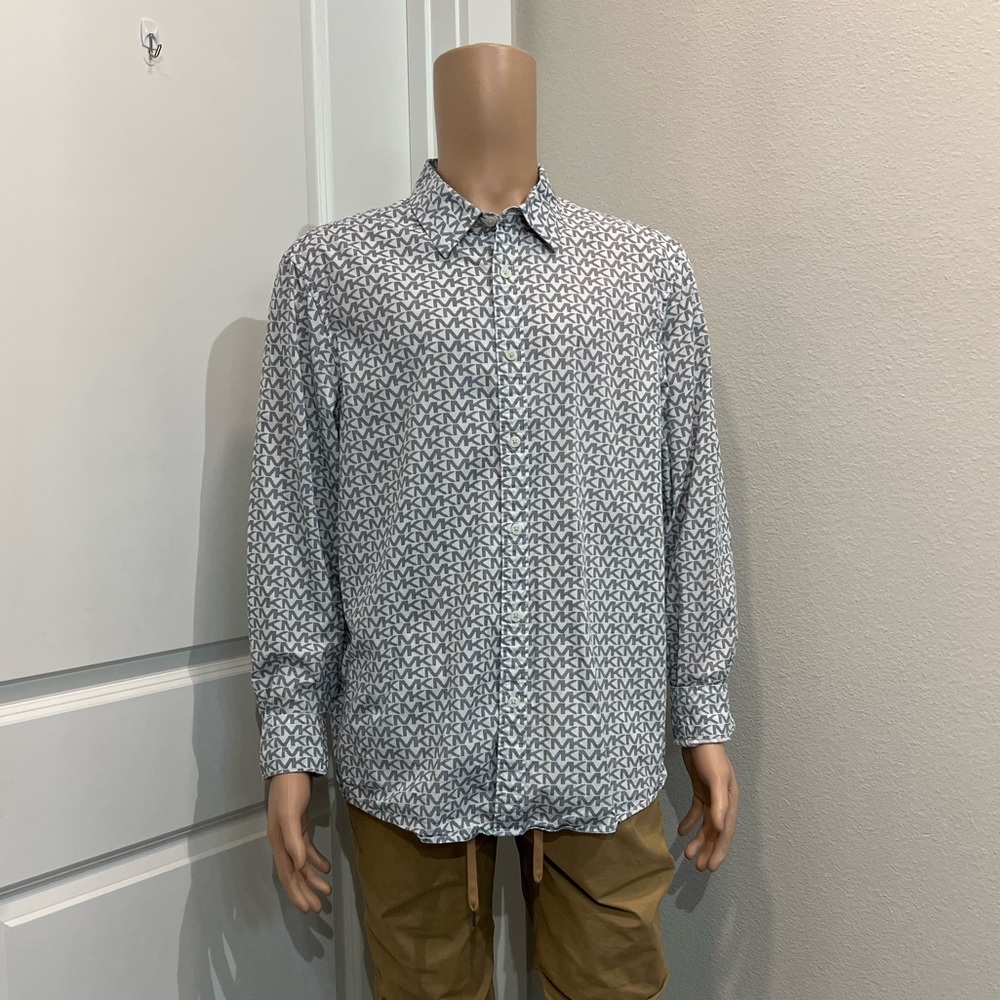Michael Kors MK Monogram Logo All Over Print Button Up Shirt - Picture 7 of 7